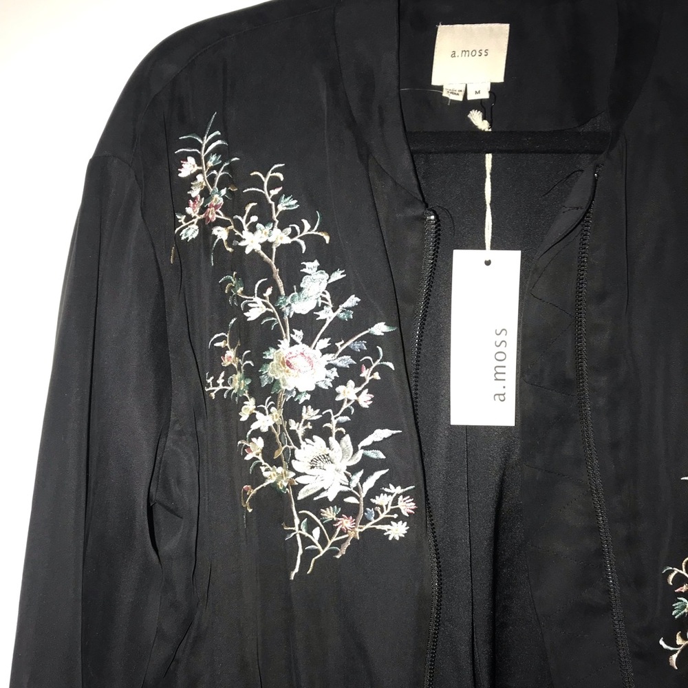 A. Moss Embroidered Black Bomber Jacket - Picture 3 of 8